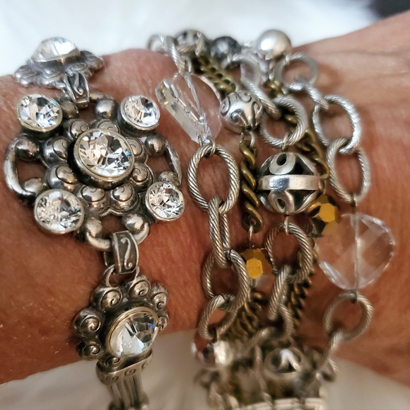 Brighton Set Lot of two Bracelets Multi strand Beads Crystal Silver Chain Bling - Picture 2 of 10